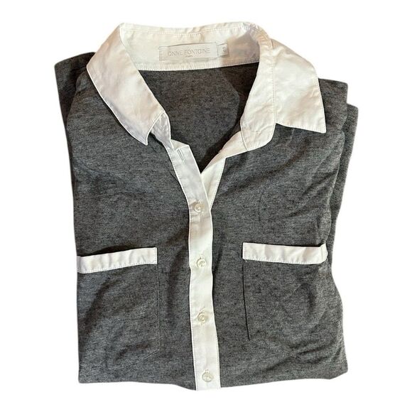 Anne Fontaine Gray and White Long Sleeve Button Down - Picture 7 of 8